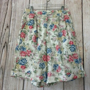 Vintage Womens Katie Brooks  Floral Linen Shorts size 14
